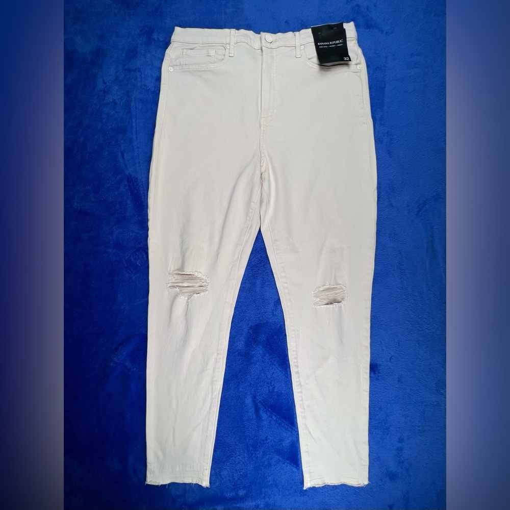 BANANA REPUBLIC Jeans High Rise Skinny Ankle Womens 32 R Pink Raw Hem Distressed
